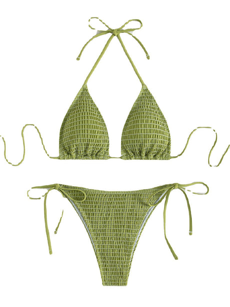 Printed lace up neck hanging sexy bikini triangle hot spring split swimsuit for women - V.I.P Digital Presence
