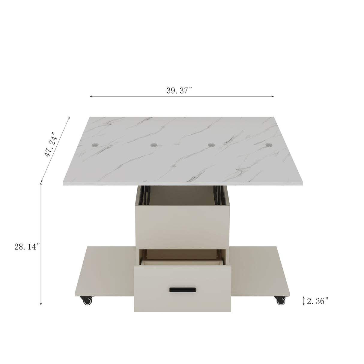 Modern lift coffee table, living room with 4 chairs, expandable 1 hidden storage space+2 drawers, folding dining table - V.I.P Digital Presence