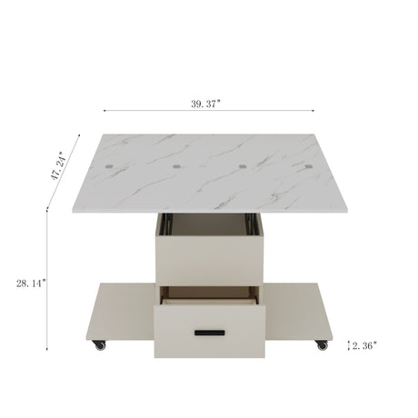 Modern lift coffee table, living room with 4 chairs, expandable 1 hidden storage space+2 drawers, folding dining table - V.I.P Digital Presence