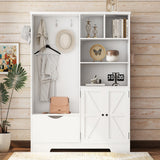 Multi-functional Hall Tree with Storage Shelves Drawers Cabinet Elegant Hallway Shoe Cabinet with Bench Modern Coat Rack White - V.I.P Digital Presence