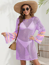 Openwork Contrast Long Sleeve Cover-Up - V.I.P Digital Presence