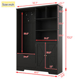 Multi-functional Hall Tree with Storage Shelves Drawers and Cabinet, Elegant Hallway Shoe Cabinet with Bench Modern Black - V.I.P Digital Presence
