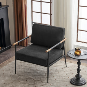 Leisure Lounge Chair Arm Chair with Metal Frame, Upholstered Side Chair Comfy Sitting Chair for Living Room, Black Chenille - V.I.P Digital Presence