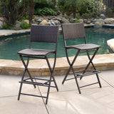 Outdoor Wicker Barstools Faux Rattan Patio Bar Stool Foldable Chair, 2-Pcs Set, Multibrown - V.I.P Digital Presence