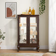 Dual door Curio cabinet with tempered glass mirror back panel and adjustable shelf display cabinet with light bulbs cherry color - V.I.P Digital Presence