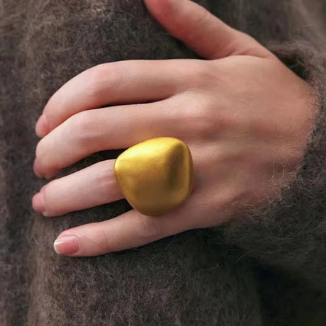 Gold Color Metal Rings Irregular Geometric Wide Noodle Finger Fing for Women Jewelry Retro Light Luxury  New Gift Accessorie - V.I.P Digital Presence