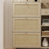 Natural Bohemian style shoe cabinet with 3 rattan flip drawers, 3 square shelves, and 1 storage drawer,  Natural - V.I.P Digital Presence