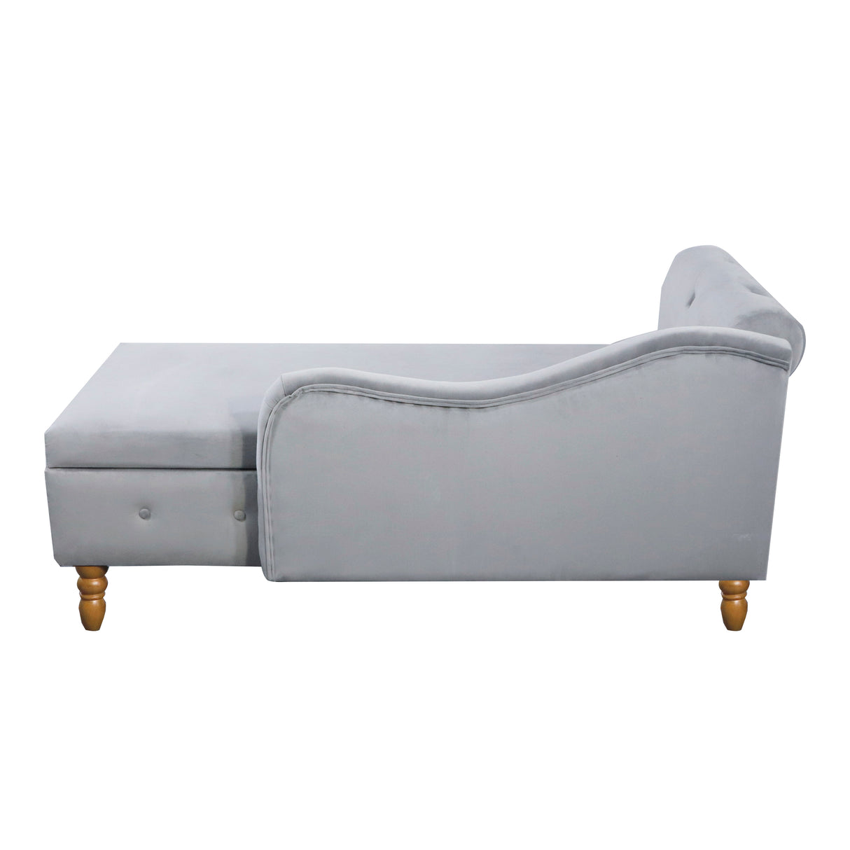 Grey Chaise Lounge Indoor Velvet Lounge Chair for Bedroom with Storage & Pillow Modern Upholstered Rolled Arm Chase Lounge - V.I.P Digital Presence