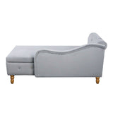 Grey Chaise Lounge Indoor Velvet Lounge Chair for Bedroom with Storage & Pillow Modern Upholstered Rolled Arm Chase Lounge - V.I.P Digital Presence