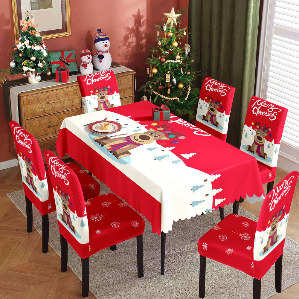 Christmas tablecloth, holiday decoration, elastic chair cover, household dining table, waterproof and dustproof tablecloth, fabric decorative tablecloth - V.I.P Digital Presence