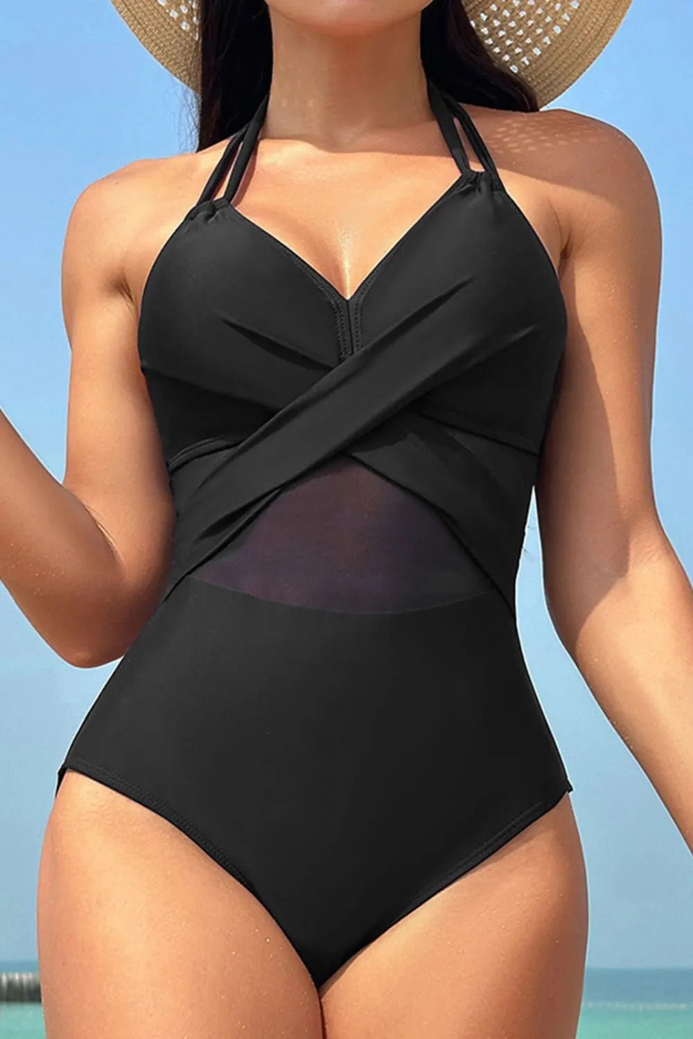 Crisscross Halter Neck One-Piece Swimwear - V.I.P Digital Presence