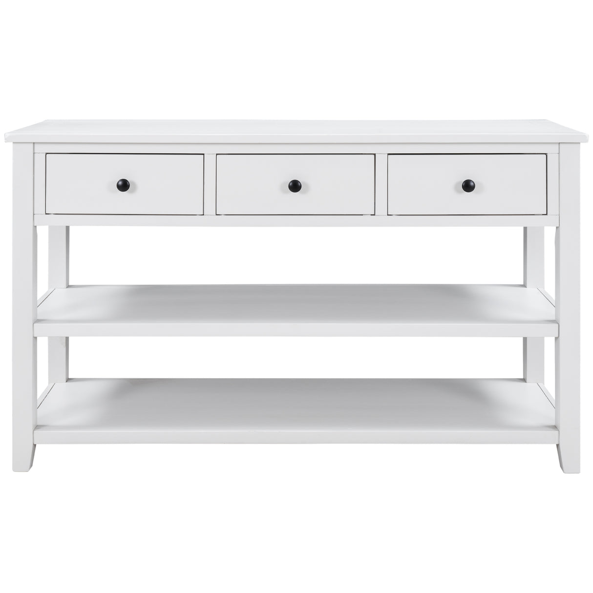 Retro Design Console Table with Two Open Shelves, Pine Solid Wood Frame and Legs for Living Room (Antique White) - V.I.P Digital Presence