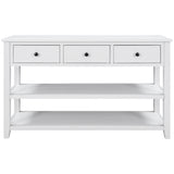 Retro Design Console Table with Two Open Shelves, Pine Solid Wood Frame and Legs for Living Room (Antique White) - V.I.P Digital Presence