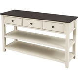 Retro Design Console Table with Two Open Shelves, Pine Solid Wood Frame and Legs for Living Room (Espresso+Beige) - V.I.P Digital Presence