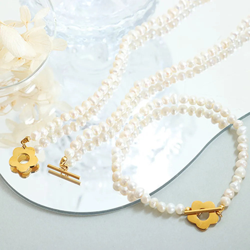 Titanium Steel Pearl Flower Bracelet - V.I.P Digital Presence