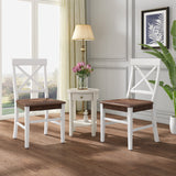 Roshan Farmhouse Acacia Wood Dining Chairs, White / Walnut (Set of 2) - V.I.P Digital Presence