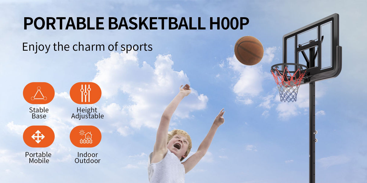 Basketball Hoop Basketball System 4.76-10ft Height Adjustable with 4 Basketball, Net Pocket, Inflator Set - V.I.P Digital Presence