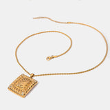 Stainless Steel Inlaid Rhinestone Rectangle Shape Pendant Necklace - V.I.P Digital Presence