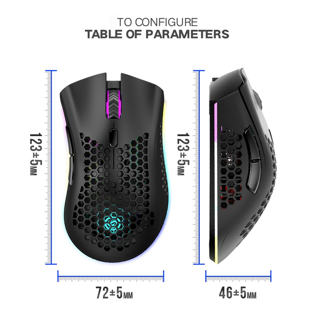 2.4GHz Wireless Gaming Mouse 7 Button 1600 DPI Adjustable RGB Backlit Rechargeable Mouse Lightweight Honeycomb Shell Gamer Mice - V.I.P Digital Presence