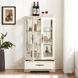 Light colored glass cabinet Curio display cabinet with adjustable glass frame, 2 doors and 1 drawer, including white light bulbs - V.I.P Digital Presence