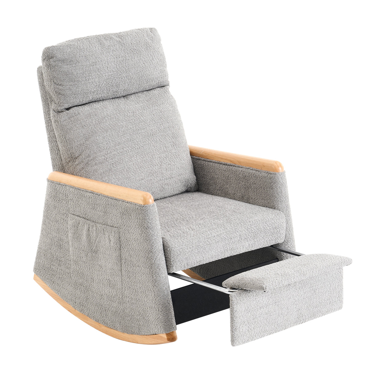 Accent Rocking Chair with Footrest High Back Rubber Wood Rocking Legs Bedroom Living Space 38.6D X 26.8W X 40.6H Inch - V.I.P Digital Presence