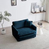 Comfy Deep Single Seat Sofa Upholstered Reading Armchair Living Room Chair Blue Chenille Fabric , 1 Toss Pillow - V.I.P Digital Presence