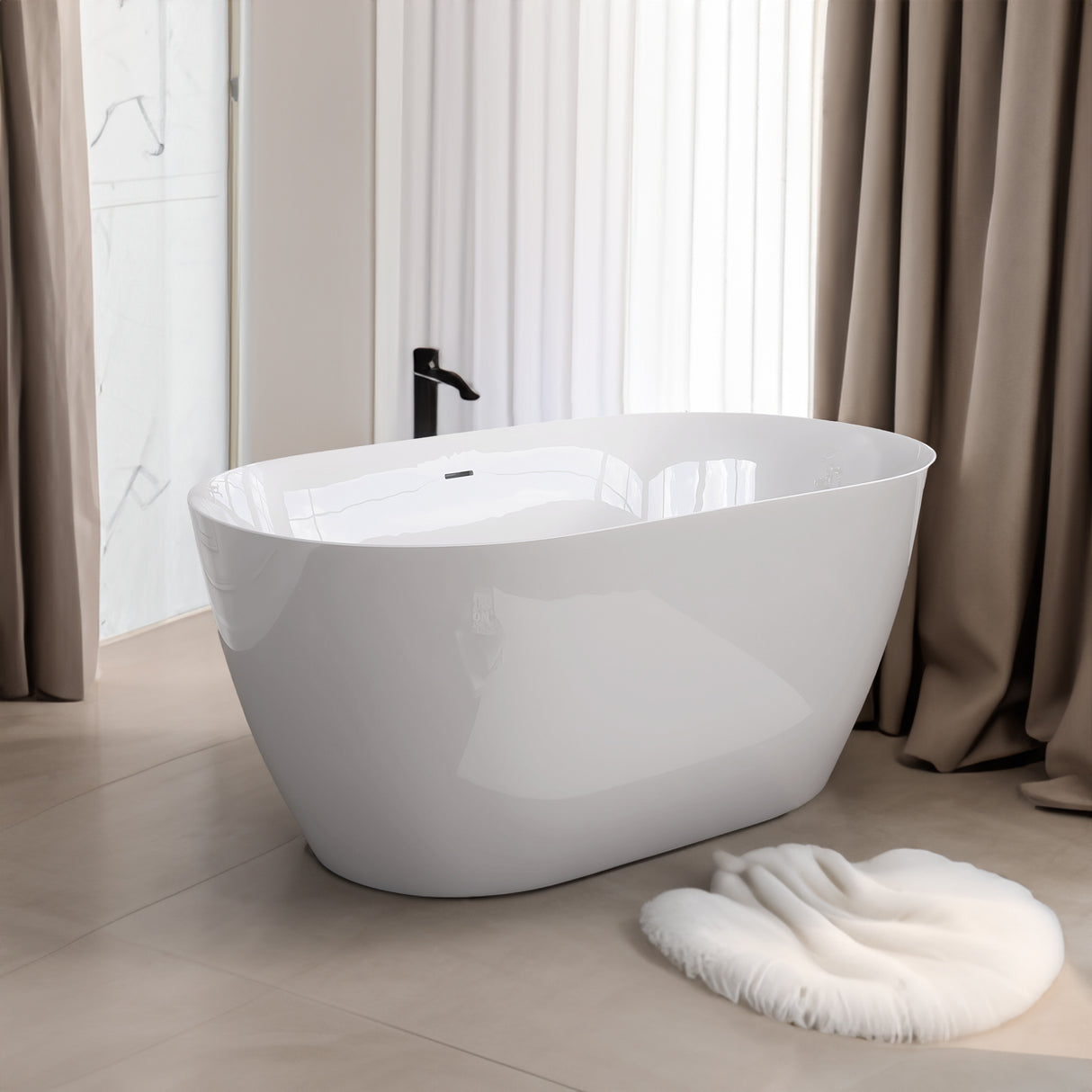 51 Inch Acrylic Freestanding Bathtub Contemporary Soaking White Tub with Overflow and Pop-up Drain Glossy White - V.I.P Digital Presence