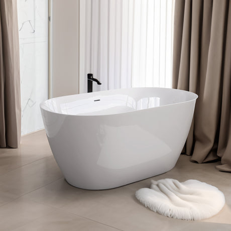 51 Inch Acrylic Freestanding Bathtub Contemporary Soaking White Tub with Overflow and Pop-up Drain Glossy White - V.I.P Digital Presence