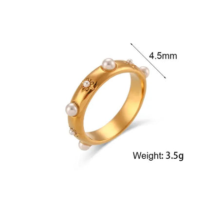 18K Gold Plated Green Zircon Pearl Rings For Women Waterproof Hypoallergenic Dainty Gold Ring Stainless Steel Jewelry - V.I.P Digital Presence