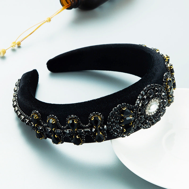 Hair Hoop Heavy Craft Retro Palace Feng Shui Drill Sponge Head Hoop Wide Side Baroque High Skull Top Hair Accessories - V.I.P Digital Presence
