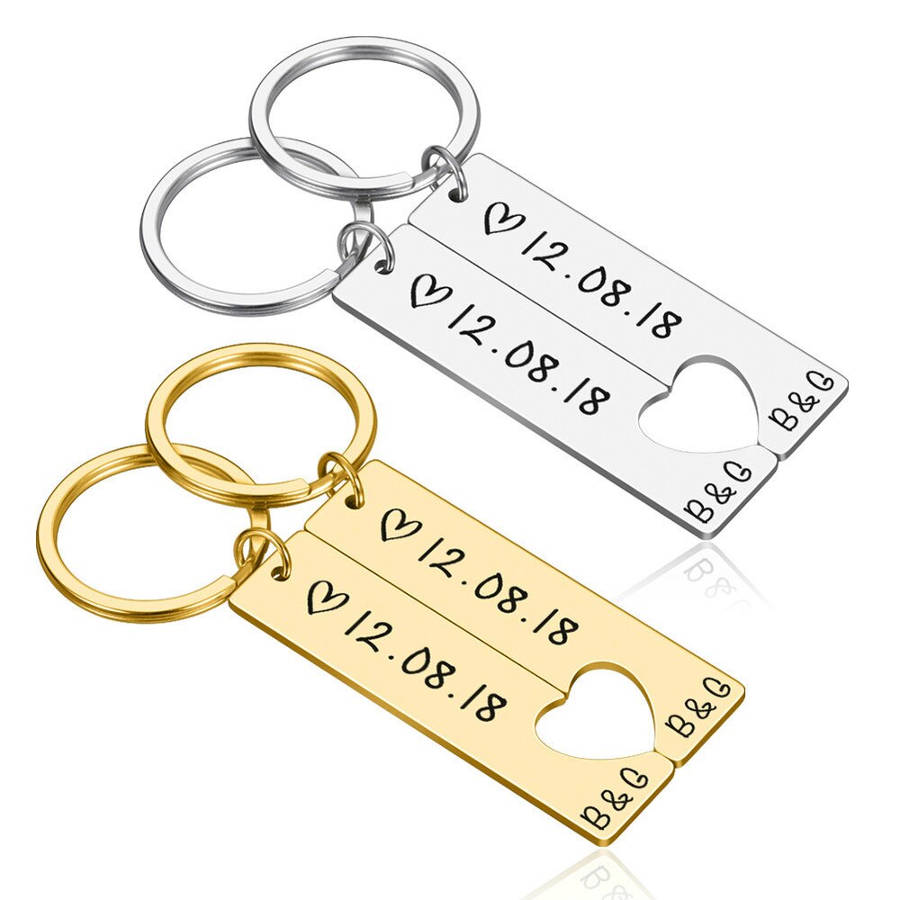 Personalized Heart Keychain Set  Engraved King Date and Name Love Keyring Gift for Couples Girlfriend Boyfriends Key Chain Rings - V.I.P Digital Presence
