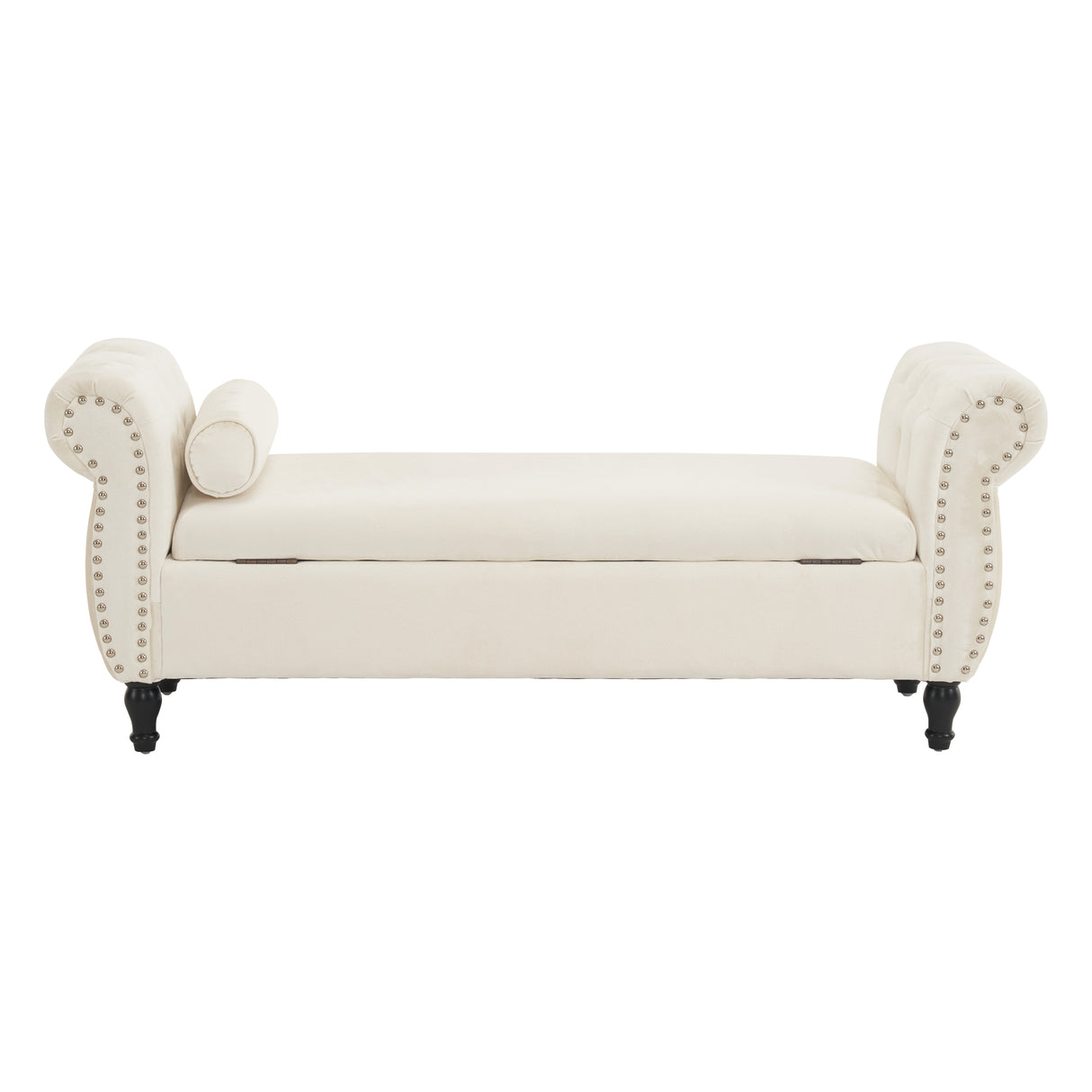 Velvet Multifunctional Storage Rectangular ottoman bench with 1 Pillow, Beige - V.I.P Digital Presence