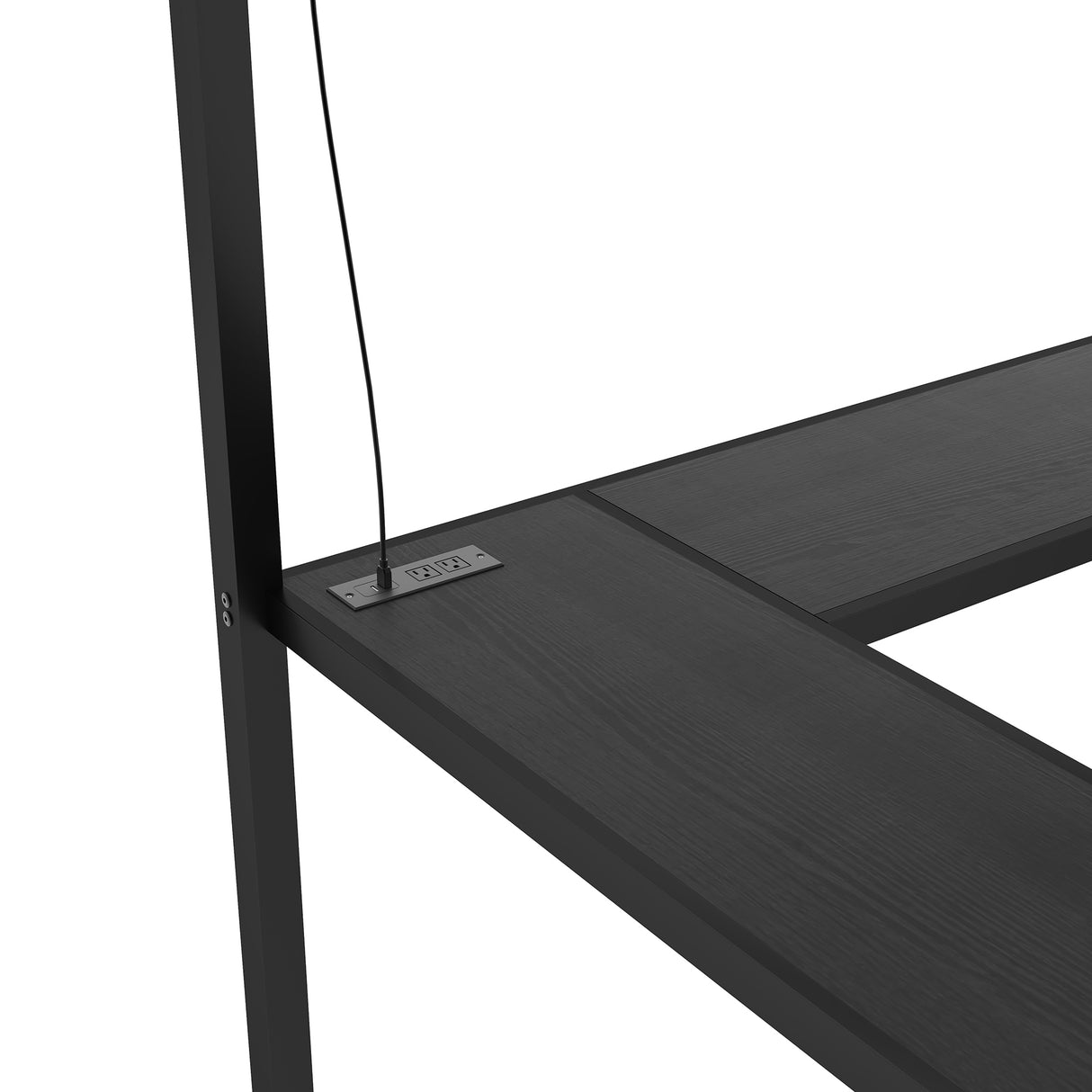 Full sized loft bed with L-shaped desk and USB, metal loft bed with wardrobe and adjustable shelf, black color - V.I.P Digital Presence