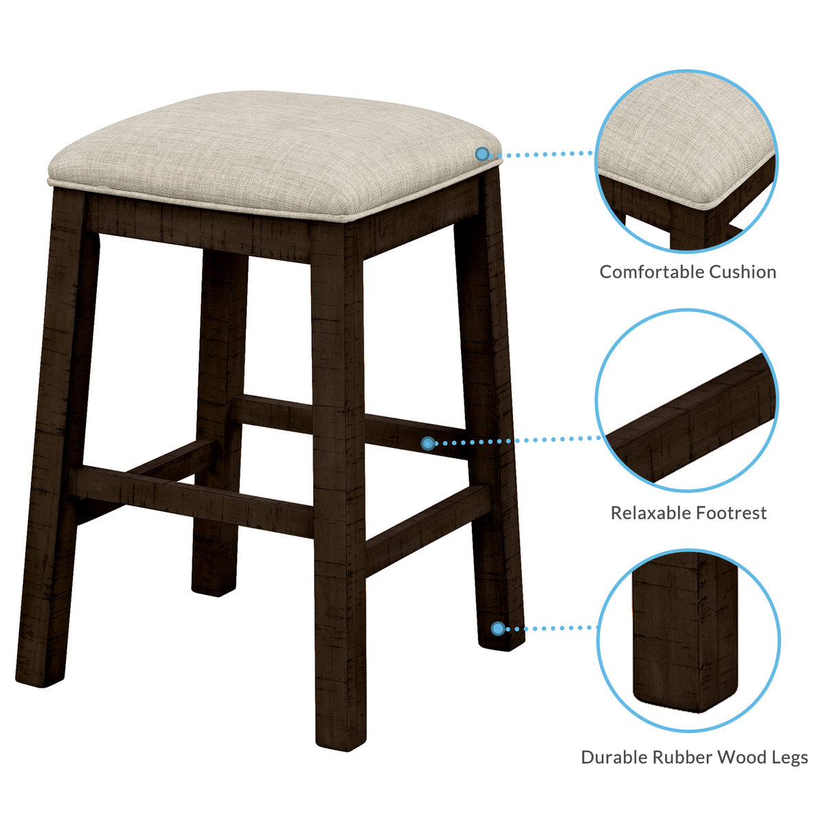 TOPMAX 4 Pieces Counter Height Table with Fabric Padded Stools, Rustic Bar Dining Set with Socket, Brown - V.I.P Digital Presence