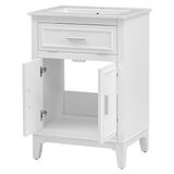 24" Bathroom Vanity with Sink, Bathroom Vanity Cabinet with One Flip Drawer and Doors, Solid Wood and MDF, White - V.I.P Digital Presence
