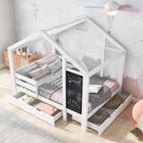 Full House Bed with Blackboard and Drawers Two assembly options White - V.I.P Digital Presence