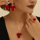 4pcs/Set Romantic Lovely Red Rose Flower Inlaid Rhinestone Pendant Necklaces+Dangle Earrings+Ring，For Women Valentine'S Day Gift - V.I.P Digital Presence