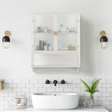 23.62"Glass Doors Modern Two-door Wall Cabinet with Featuring Two-tier Enclosed Storage an Open Shelf and Towel Rack