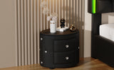 Elegant PU Nightstand with 2 Drawers and Crystal Handle,Fully Assembled Except Legs&Handles,Storage Bedside Table - Black - V.I.P Digital Presence