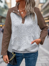Contrast Textured Long Sleeve Sweatshirt - V.I.P Digital Presence
