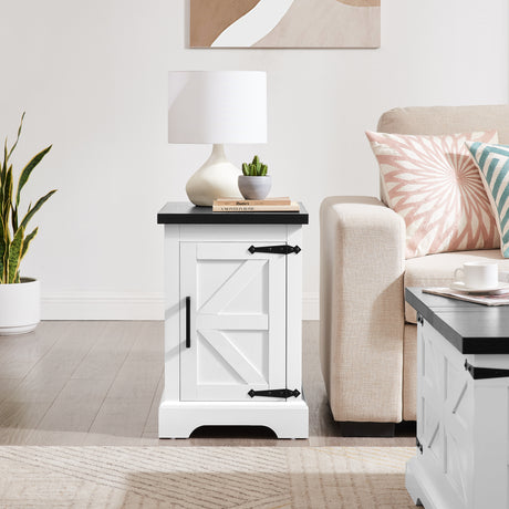 Farmhouse tea table bedside table rectangular farmhouse tea table with barn door and adjustable storage rack, white - V.I.P Digital Presence