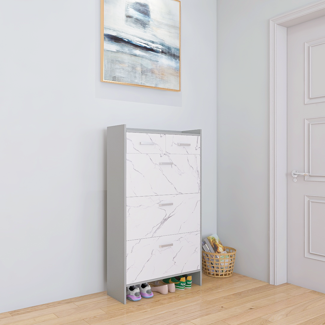 High Glossy Marble Color Doors Shoe Rack 3 Doors Shoe Cabinet With 2 Drawers - V.I.P Digital Presence