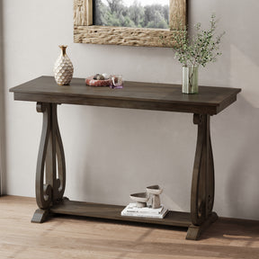 48-Inch Rustic Vintage Console Table --- Farmhouse Style Entryway Table with Open Shelf and Sturdy Construction (Walnut) - V.I.P Digital Presence