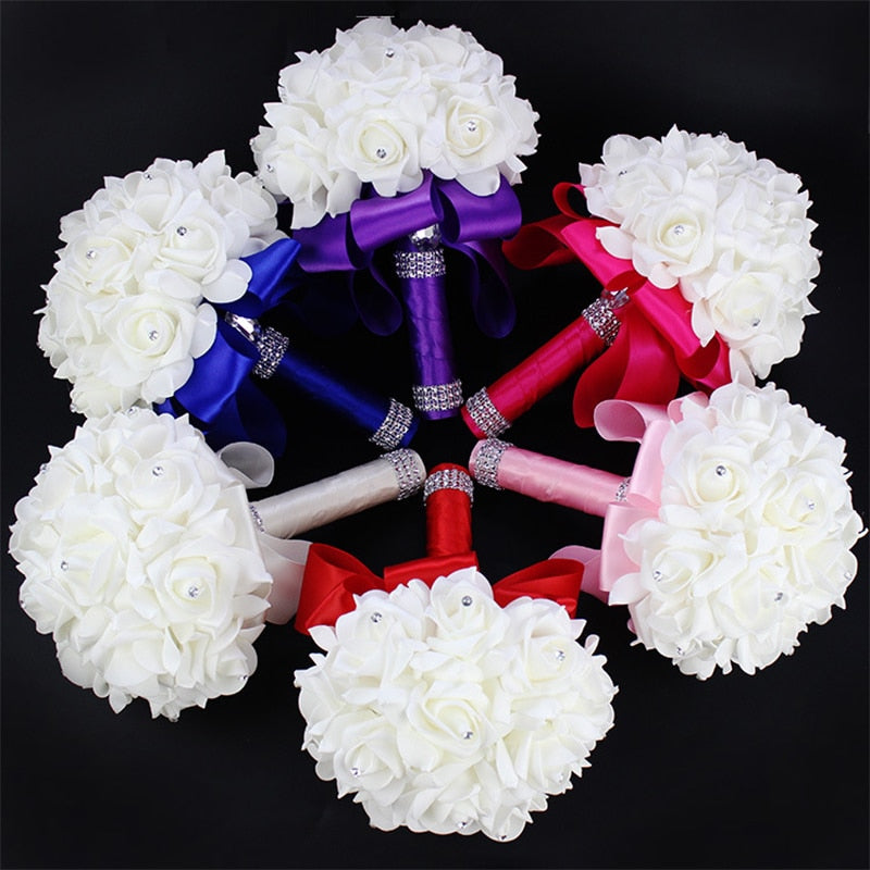 White Ivory Bridal Bridesmaid Flower Wedding Bouquet Artificial Flower Rose Bouquet Crystal Bridal Bouquets - V.I.P Digital Presence