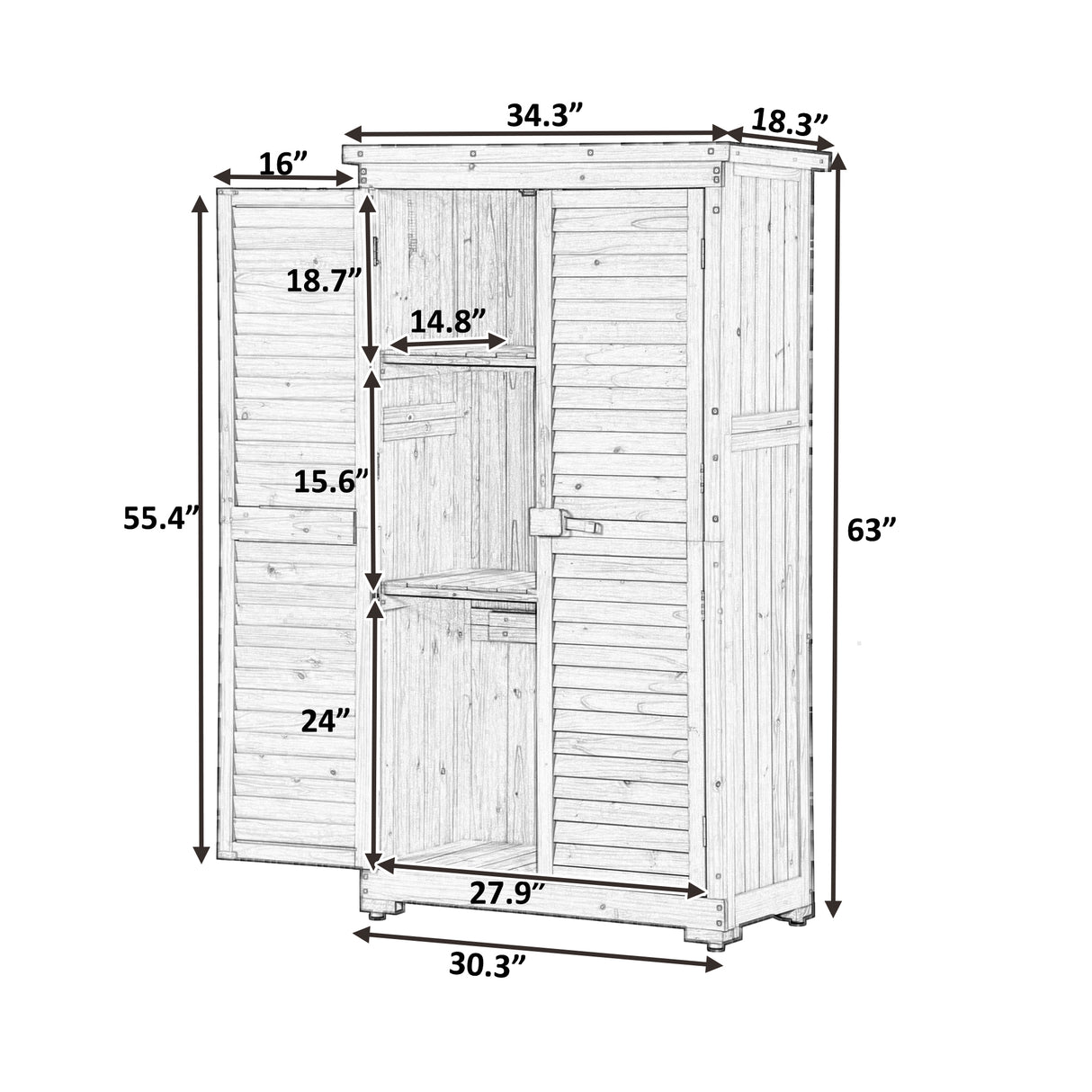 Wooden Garden Shed 3-tier Patio Storage Cabinet Outdoor Organizer Wooden Lockers with  Wood (Natural Wood Color -Shutter Design) - V.I.P Digital Presence