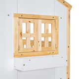 Twin over Twin House Bunk Bed with Roof , Window, Window Box, Door , with Safety Guardrails and Ladder, Natural/White - V.I.P Digital Presence