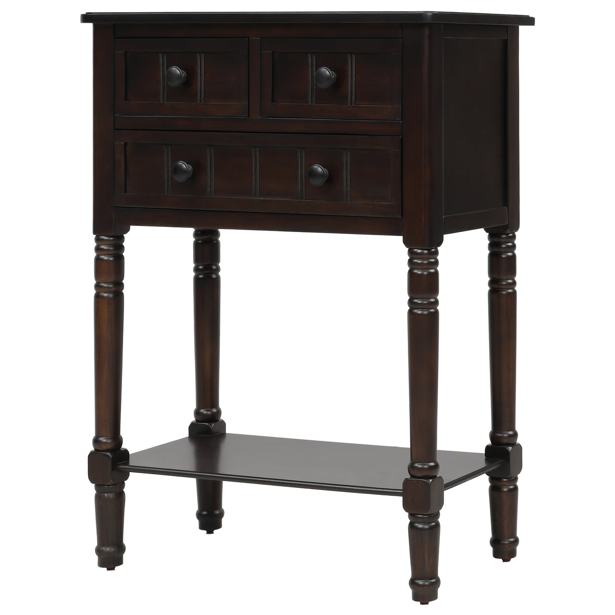 TREXM Narrow Console Desk, Ultra Thin Sofa Table with Three Storage Drawers and Living Room Bottom Shelves (Espresso) - V.I.P Digital Presence