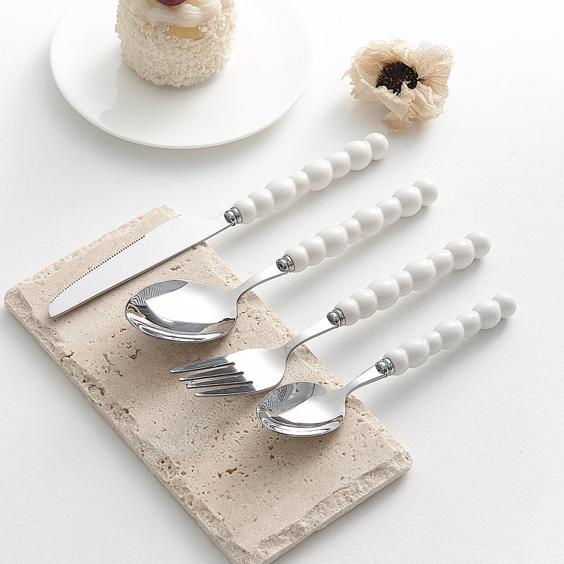 Set of 4 Stainless Steel price Creative Stainless Steel Colorful Pearl Handle Spoon Fork Knife High End Cutlery Set - V.I.P Digital Presence