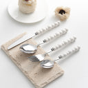 Set of 4 Stainless Steel price Creative Stainless Steel Colorful Pearl Handle Spoon Fork Knife High End Cutlery Set - V.I.P Digital Presence