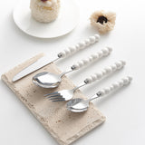 Set of 4 Stainless Steel price Creative Stainless Steel Colorful Pearl Handle Spoon Fork Knife High End Cutlery Set - V.I.P Digital Presence